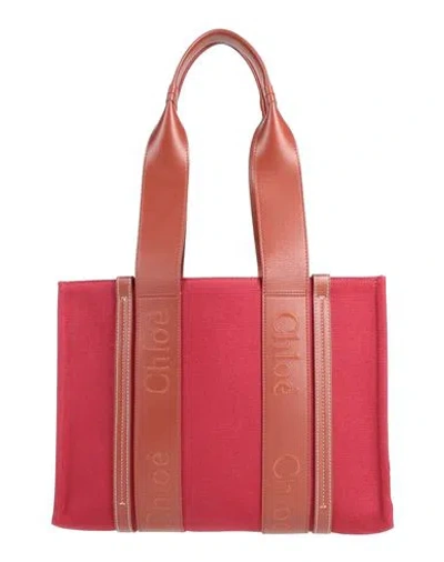 Chloé Woman Shoulder Bag Brick Red Size - Linen, Calfskin
