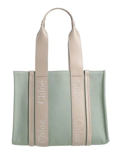 Chloé Woman Shoulder Bag Sage Green Size - Linen, Calfskin