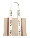 Chloé Woody Large Tote Bag In Linen In Beige