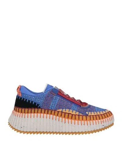 Chloé Woman Sneakers Blue Size 5 Textile Fibers, Leather