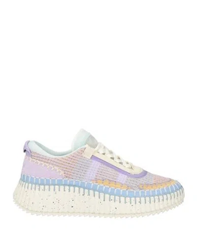 Chloé Woman Sneakers Lilac Size 8 Textile Fibers, Leather In Purple