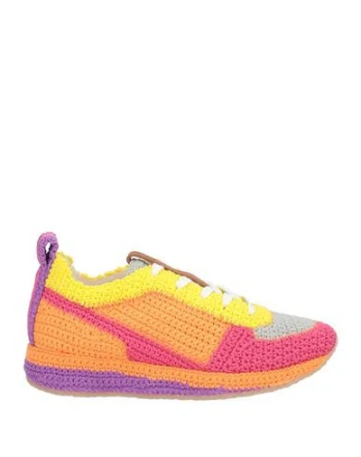 Chloé Woman Sneakers Orange Size 5 Leather, Textile Fibers