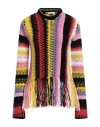 Chloé Fringed Bottom Crochet Sweater With Multicolor Motif In Black