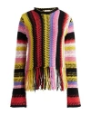 Chloé Fringed Bottom Crochet Sweater With Multicolor Motif In Yellow