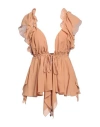 Chloé Beige Top With Gatherings And V Neck In Silk Georgette Woman In Pink