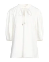 Chloé Cotton Keyhole Puff Sleeve Tie Neck Top In White