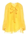 Chloé Tie Neck Silk Chiffon Accordion Blouse In Yellow