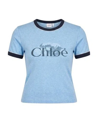 Chloé Woman T-shirt Light Blue Size L Cotton