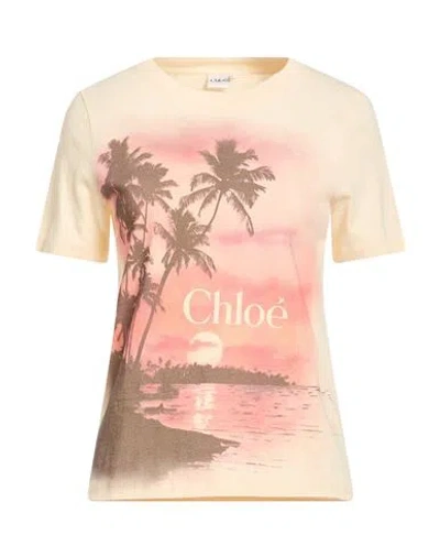 Chloé Woman T-shirt Pastel Yellow Size M Cotton In Neutral