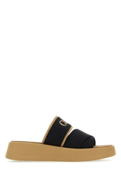 Chloé Round Toe Canvas Platform Slippers In Multicolor