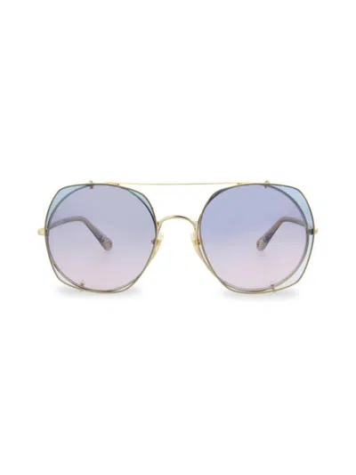 Chloé Women's 56mm Geometric Sunglasses In Gold Grey