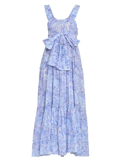 Chloé Women's À La Plage Floral Cotton Sashed Midi-dress In Purple