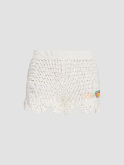 Chloé Women's À La Plage Logo-detail Crochet Cotton Shorts In White