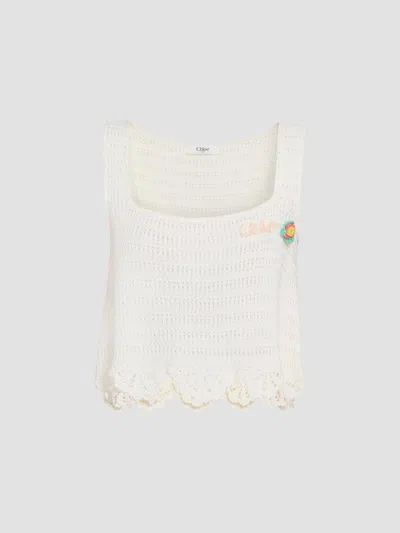 Chloé Women's À La Plage Logo-detail Crochet Cotton Tank In White