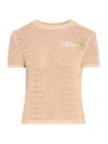 Chloé Chloe Logo-intarsia Open-knit Cotton T-shirt In Brown