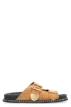 CHLOÉ WOMEN'S ADJUSTABLE SUEDE FLAT SANDALS IN CAMEL FOR SS24