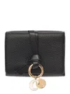 Chloé Women 'alphabet' Black Tri-fold Wallet With Charm And Leather Link In Grainy Leather Woman In Multi