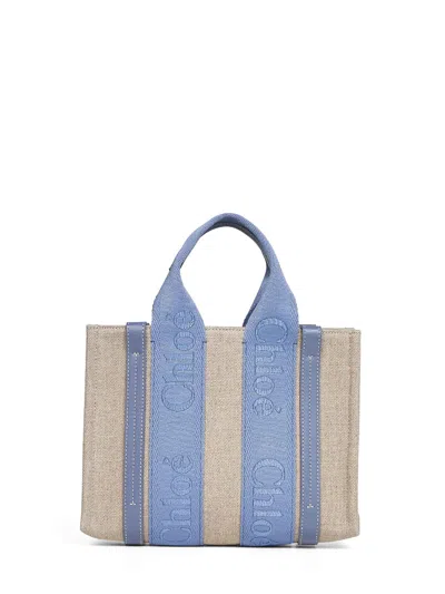 Chloé Women Ashes Blue Woody Small Tote Bag In Multi