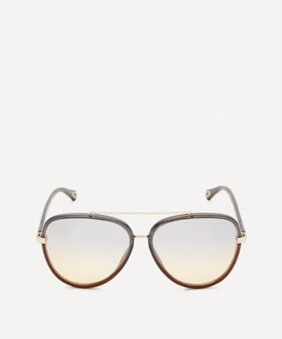 Chloé Aviator Acetate Sunglasses In Mid Grey