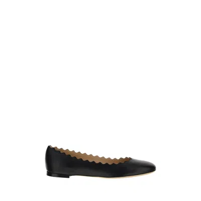 Chloé Lauren Scalloped Leather Ballet Flats In Black