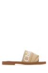 Chloé Chloe Women Beige Canvas Woodi Slippers In Brown