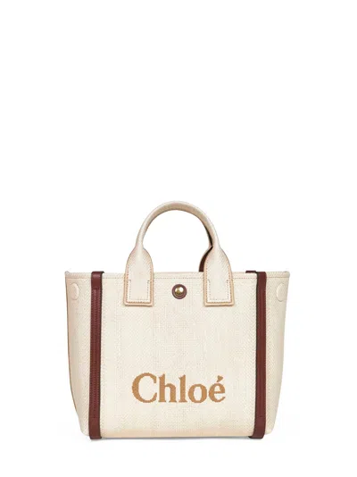 Chloé Chlo Chlo Carry Canvas Shoulder Bag With Logo Embroidery In Neutral