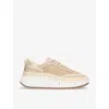 Chloé Nama Embroidered Suede And Recycled-mesh Sneakers In Beige Comb
