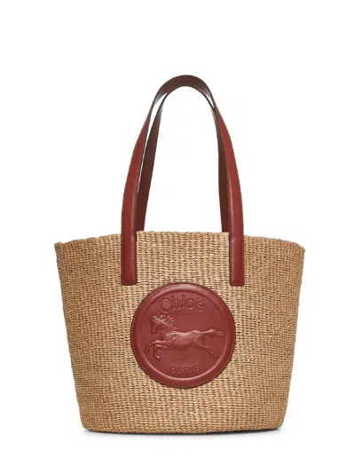 Chloé Women Beige Horse Medal Large Basket Bag In Multi
