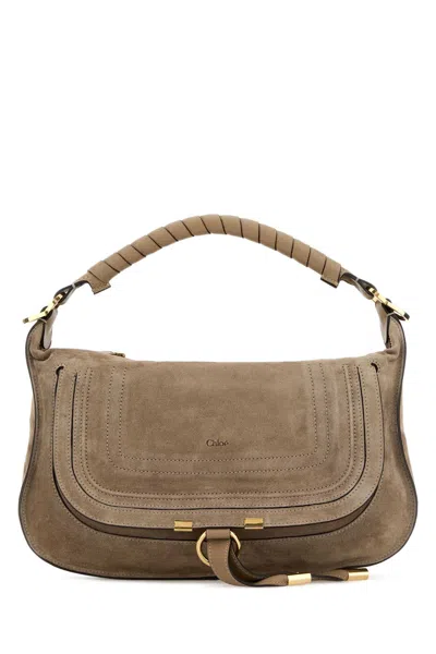 Chloé Chloe Women Beige Suede Small Marcie Shoulder Bag In Brown