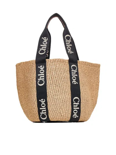 Chloé Women Beige Woody Large Tote Bag In Multi