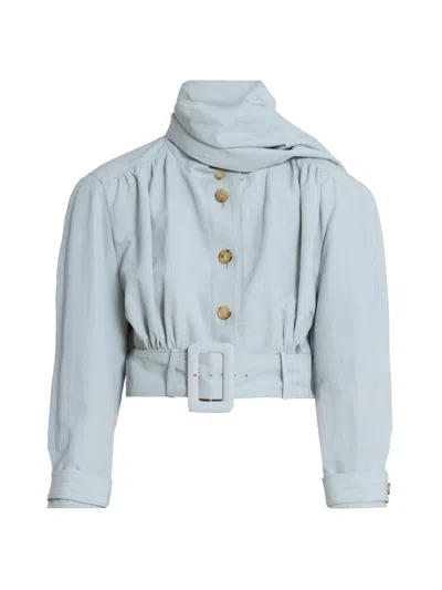 Chloé Women's Belted Linen-cotton Crop Jacket In Blue