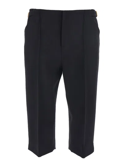 Chloé Women Black Bermuda Pants With Side Buckle Closure And Front Pences In Wool Woman