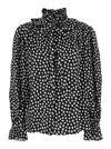 Chloé Women Black Blouse With High Neck And All-over Polka Dot Motif In Silk Woman In Multi