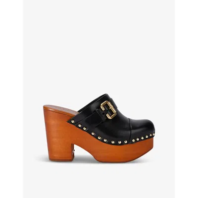 CHLOÉ WOMENS BLACK JEANETTE WEDGE COWHIDE CLOGS