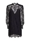 Chloé Women Black Lace Long-sleeved Mini Dress In Black