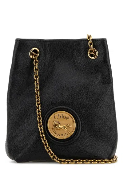 Chloé Chloe Women Black Leather Horse Medal Bucket Bag