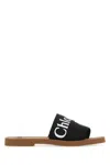 Chloé Chloe Women Black Linen Woody Slippers In Multi