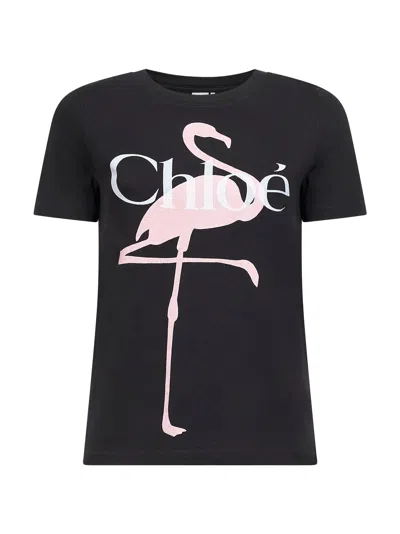 Chloé Women Black Organic Jersey Logo Baby-fit T-shirt
