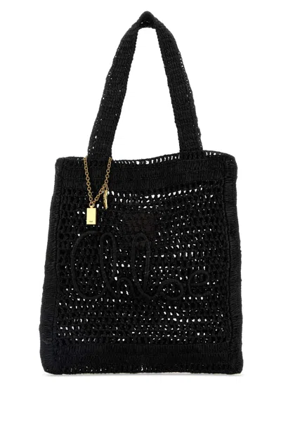 Chloé Chloe Women Black Raffia Estate Banana Shopping Bag