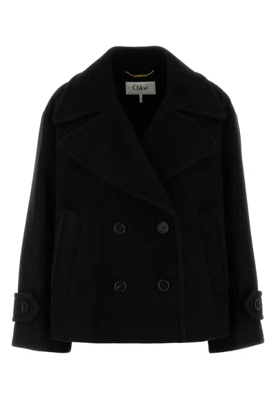 CHLOÉ CHLOE WOMEN BLACK WOOL BLEND COAT