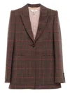 Chloé Single-breasted Checked Brown Wool Jacket In Brown