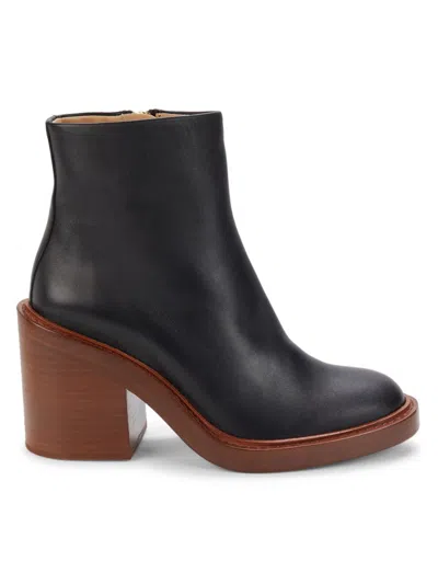 Chloé Women's Block Heel Leather Booties In Black Brown