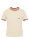 Chloé Cotton Jersey Crew Neck Logo T-shirt In Beige