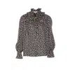 Chloé Women Black Blouse With High Neck And All-over Polka Dot Motif In Silk Woman In Black