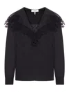 Chloé Blouse With Maxi Collar In Silk Jacquard And Lace In Black