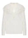 Chloé Chloe` Women Blouse With Maxi Collar In Silk Jacquard And Lace In White