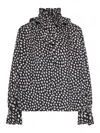 Chloé Women Black Blouse With High Neck And All-over Polka Dot Motif In Silk Woman In Black