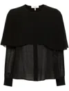 Chloé Blouse Cape En Georgette De Soie Femme Noir Taille 40 100% Soie, Pinctada Maxima, Farmed, Coo Austra In Black