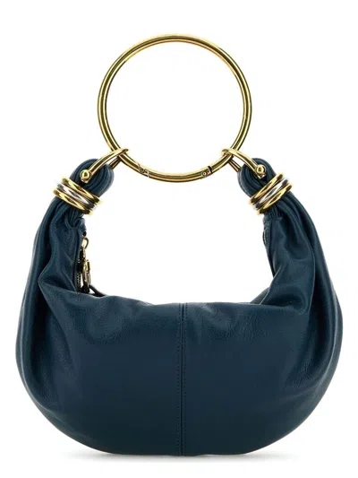 Chloé Women's Bolso Hobo S Media Luna Azul Logo Dorado In Tapestblue