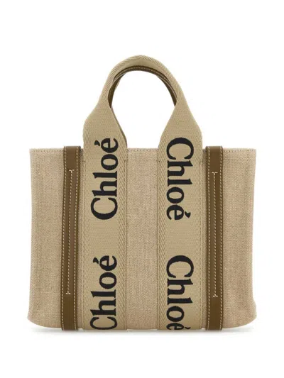 Chloé Women Small Woody Linen Tote Bag In Multicolor